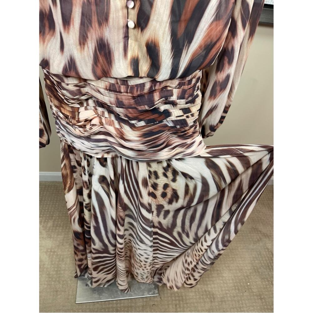 RETROFETE Opaline Long Sleeve Animal Print Ruched Draped Neck Maxi Dress Sz XS - Picture 6 of 9